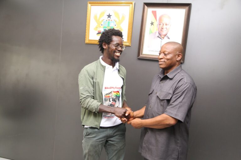Ghanaian Cyclist Pays Courtesy Call to Ministry of Tourism, Culture and Creative Arts After Historic Ride to Promote Education